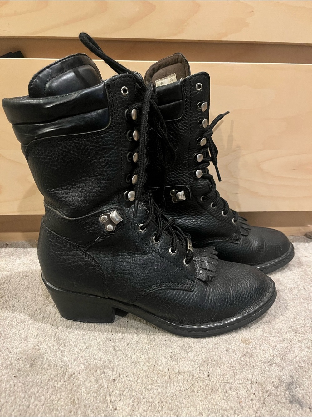 Double H Black Lace-Up Leather Boots